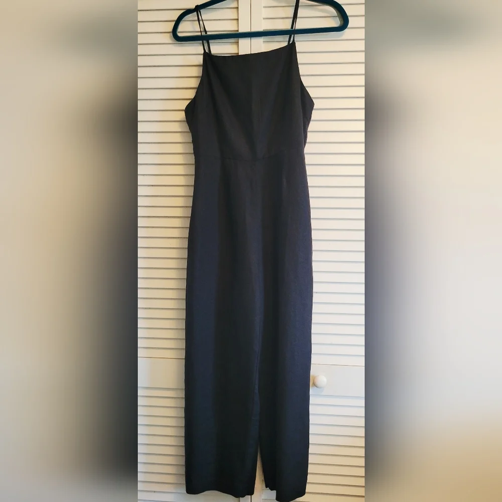 NEW Black 100% Linen Jumpsuit Straps Sz.S
